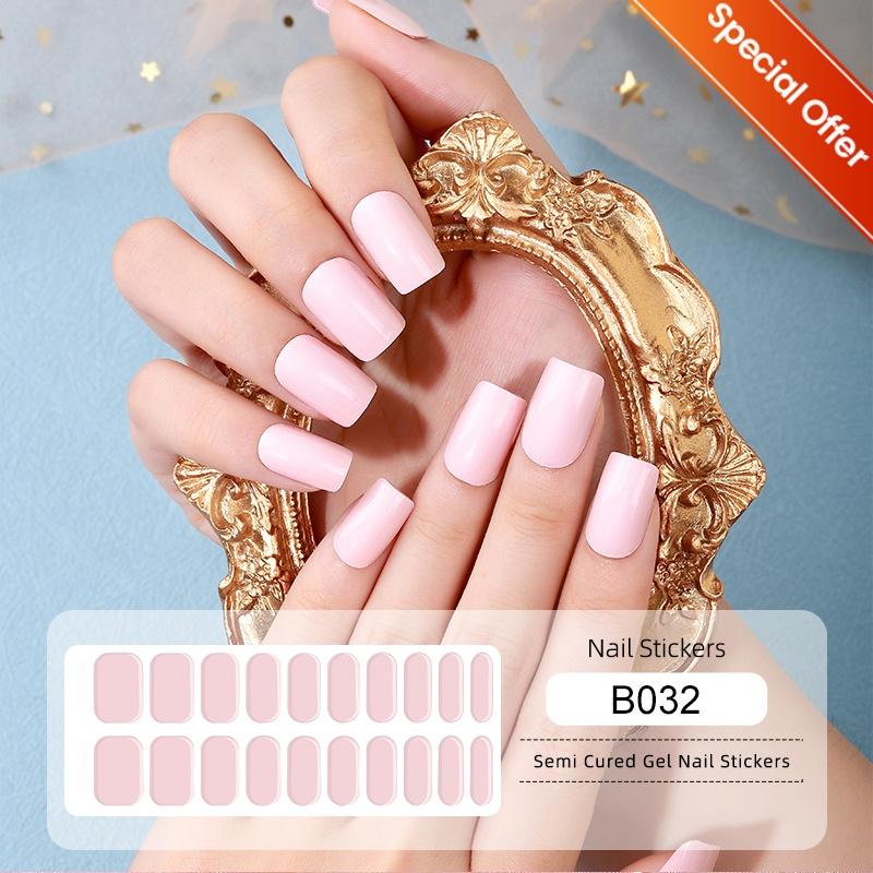 20Tips Gradient French Semi-cured Gel Nail Sticker UV Lamp Needed Full Cover Nail Gel Polish Wraps Manicure Press On Nails Decal