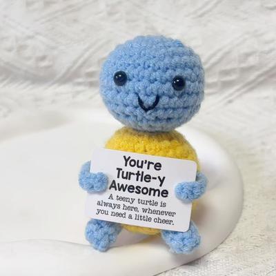 New Positive Crochet Turtle Doll Cute Emotional Support Turtle Desktop Ornament Emotional Inspirational Support Gift for Women