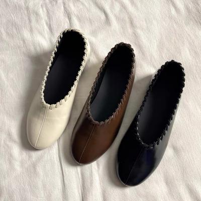 Retro Niche Round Head Flat Bottom Shallow Mouth Single Shoes Early Spring Woven Grandma Shoes Comfortable Ballet Shoes