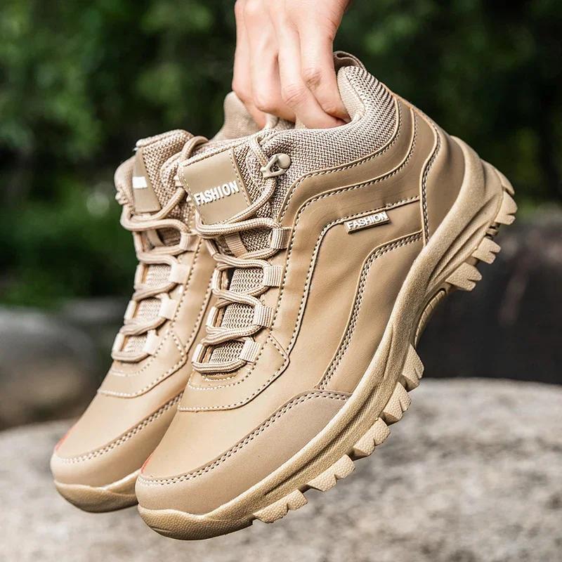 Men Tactical Boots Waterproof Climbing Shoes Army Lace Up Outdoor Plus Size Male Motorcycle Hiking Shoes Breathable Casual Brand