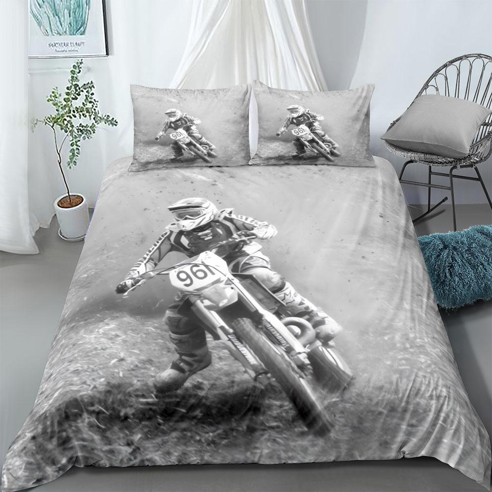 Motorcycle Rider Duvet Cover Set UK Single Double Queen US Twin Full King Size Bed Linen Set