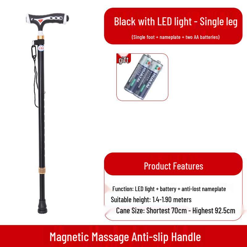 Yunxiang Verstellbare Vierfuß-Gehhilfe für Senioren - Rutschfest, Teleskop-Gehstock mit Licht, Aluminiumlegierung