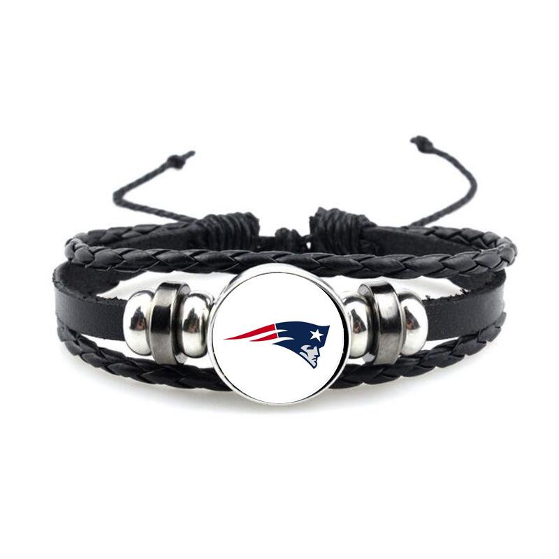 NFL 32 Teams Schwarzes Vintage-Leder-Football-Armband mit Zeit-Edelstein