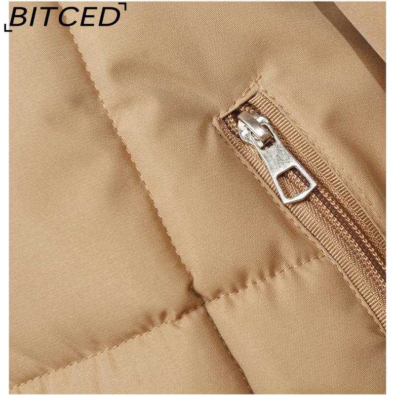 BITCED Women's Short-Length Puffer Coat Winter Fleece-Lined Thickened Cotton Jacket with Large Fur Collar Bread-Style Outerwear