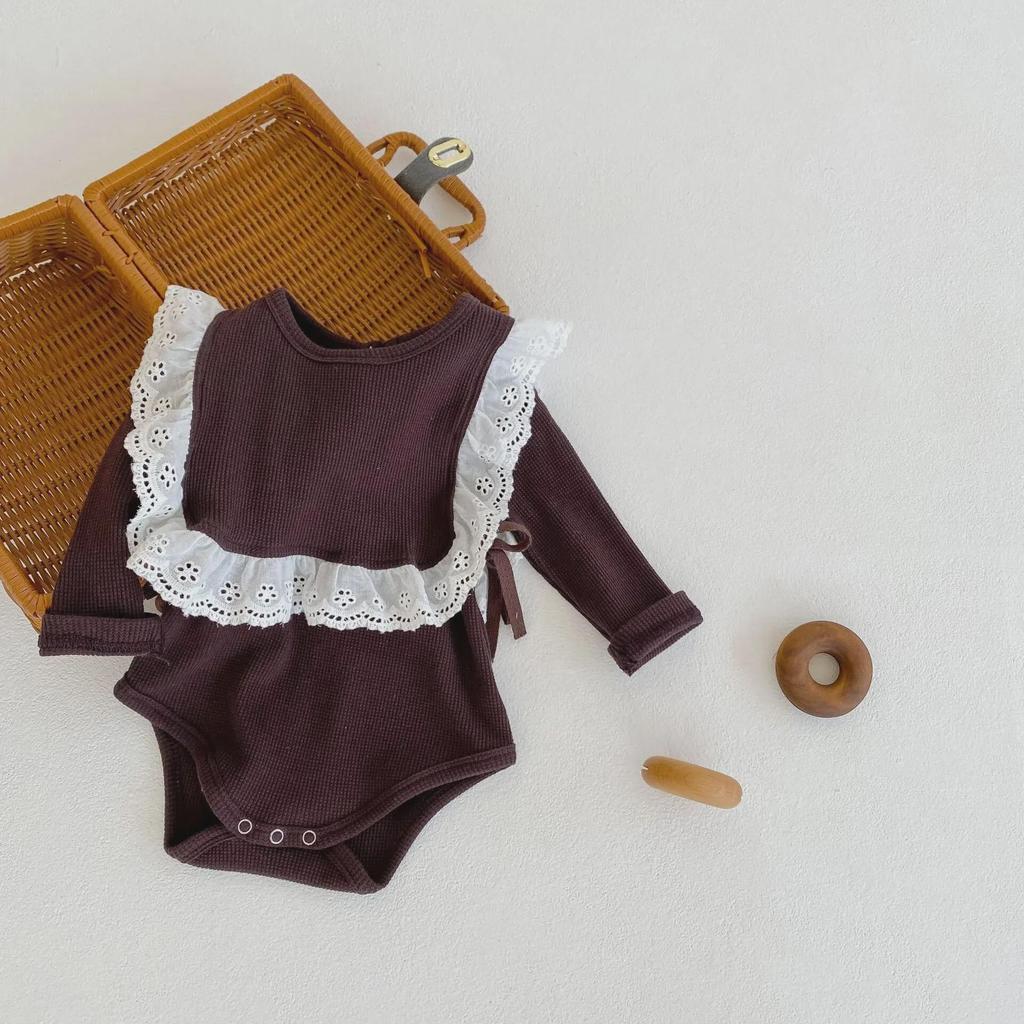 2024 Autumn Baby Girls' Pure Color Romper & Windproof Vest Set, One-Piece Triangle Climbing Suit