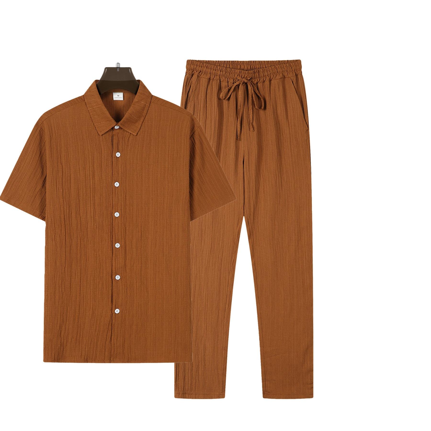 

Мужские повседневные комплекты из двух частей в полоску, однотонные топы с короткими рукавами и длинные брюки, костюмы для весны и лета, спортивная одежда для улицы XS