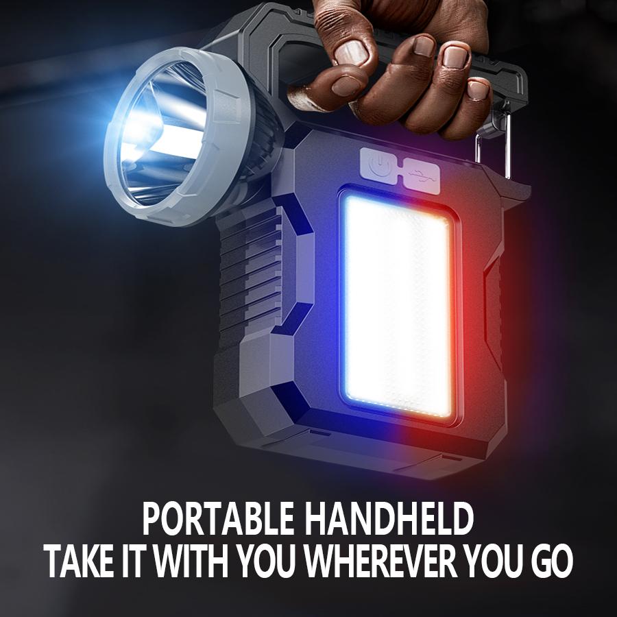 D5 Portable Powerful USB Rechargeable Flashlight Solar LED Light COB Work Light 4 Gear Charge Mobile Phone Solar Camping Lamp