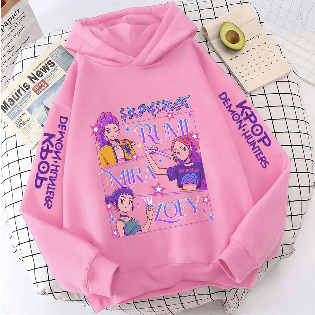2025 KPop Devil Hunter Cartoon Girl Hooded Sweatshirt Warm Children's Korean Wave Fashion Casual Top Casual Girl Clothing