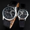 Romantic Couple Watches for Men and Women, Leather Strap Heart-Shaped Design Pair Watches, Black D-102