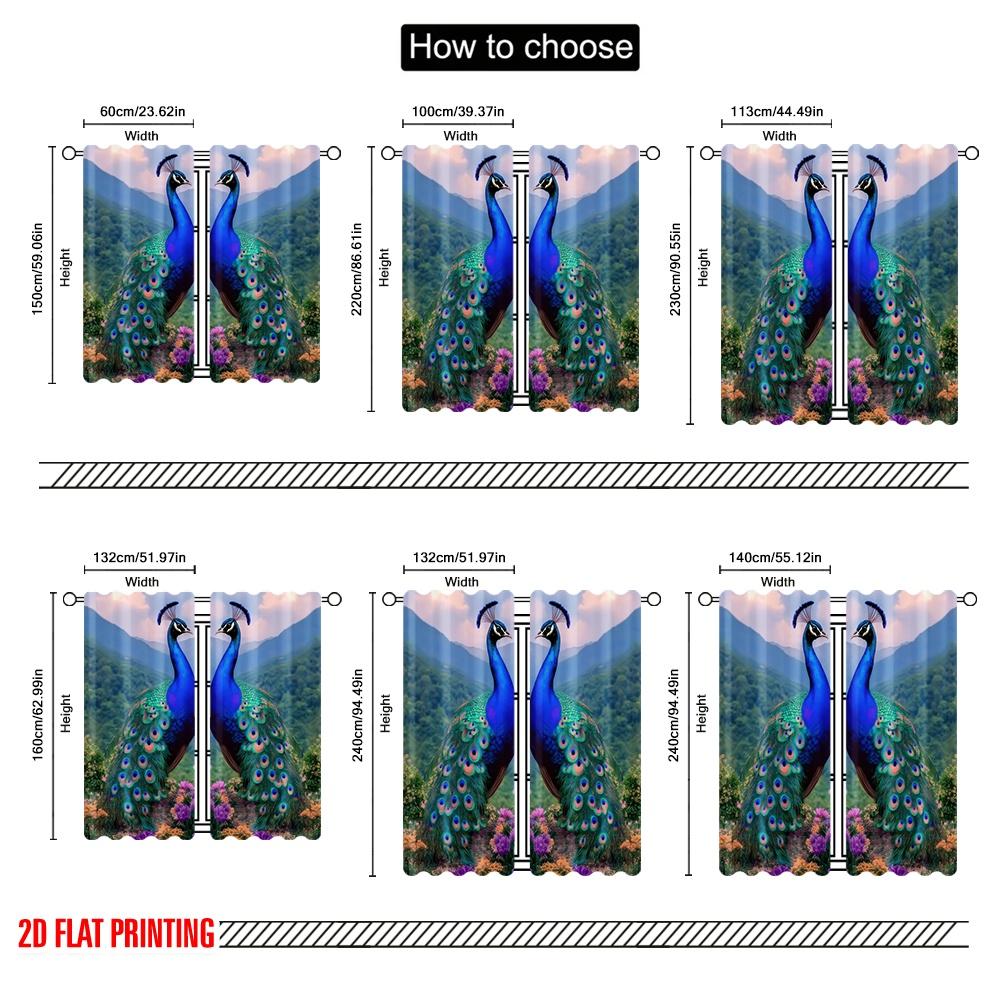2pcs,2D plane printing Popular Curtain Panels Dueling Peacocks Polyester Easy Install (without rod) Home Decor Perfect for
