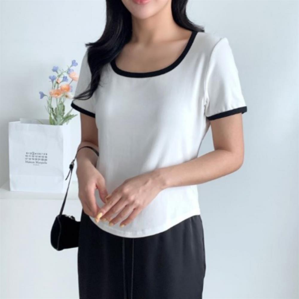 New Arrivals Open Run Women Slim FiT Square Neck ShorT Sleeve T shirT Viscose B