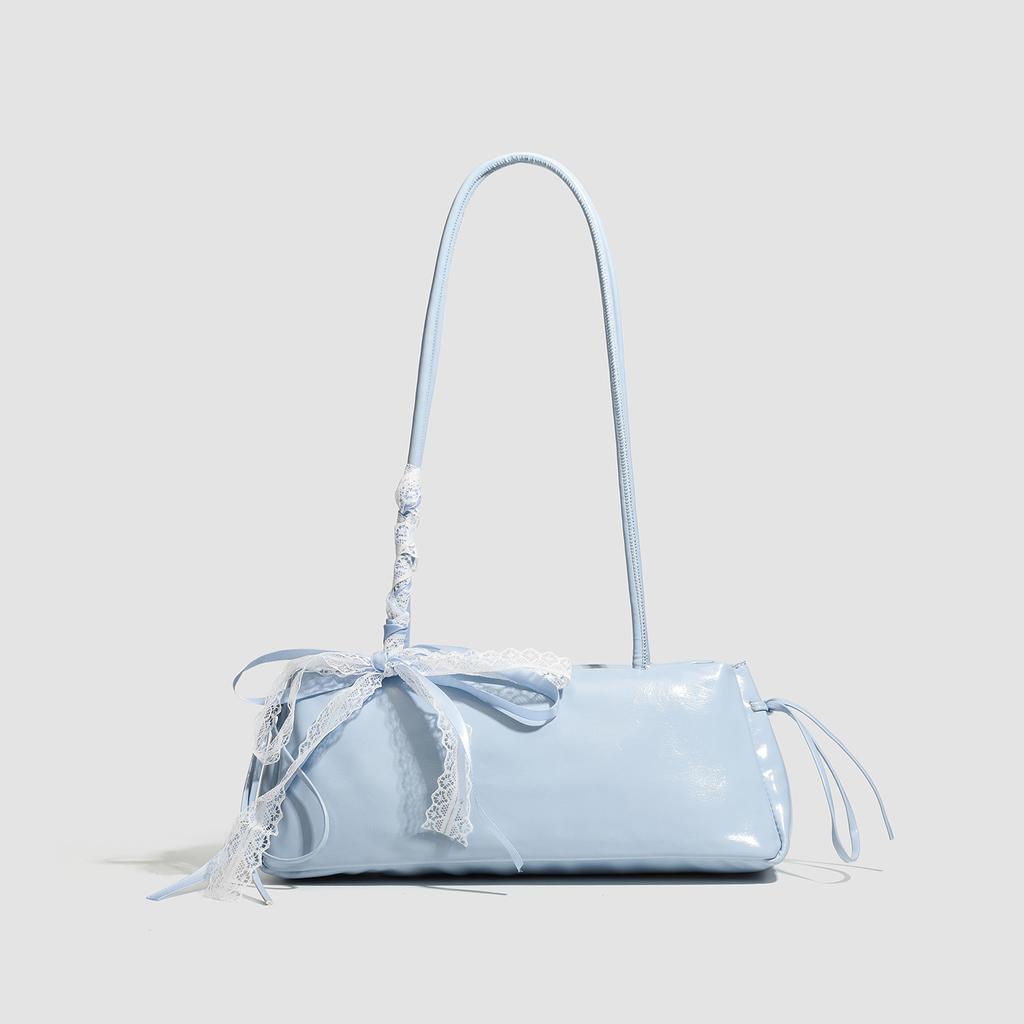 Bow bowling bag women's 2025 new texture solid color shoulder armpit bag fashionable and versatile commuter handbag