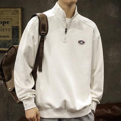 Men Sweatshirt Half Zipper Elastic Cuffs Long Sleeves Stand Collar Loose
