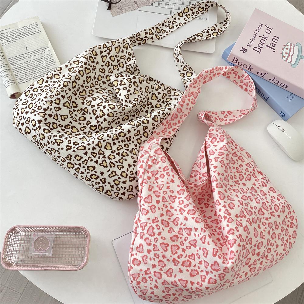 1 Literary and retro leopard print canvas bag women's style large capacity canvas women's bag shoulder messenger bag