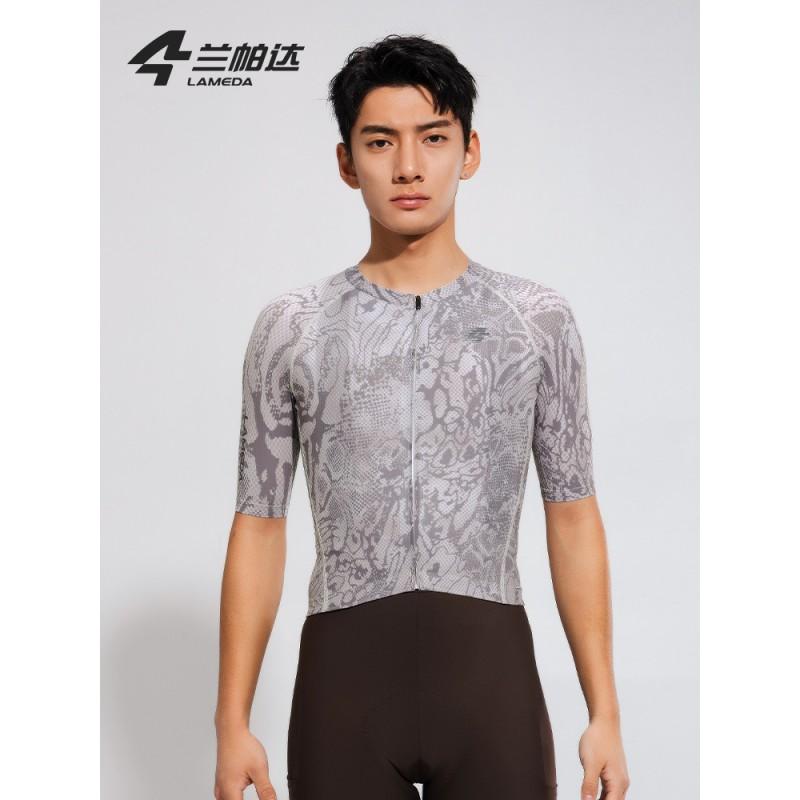 Mens Cycling Jersey Long Sleeve Breathable Quick Dry Snake Print Back Pocket Road Bike Apparel