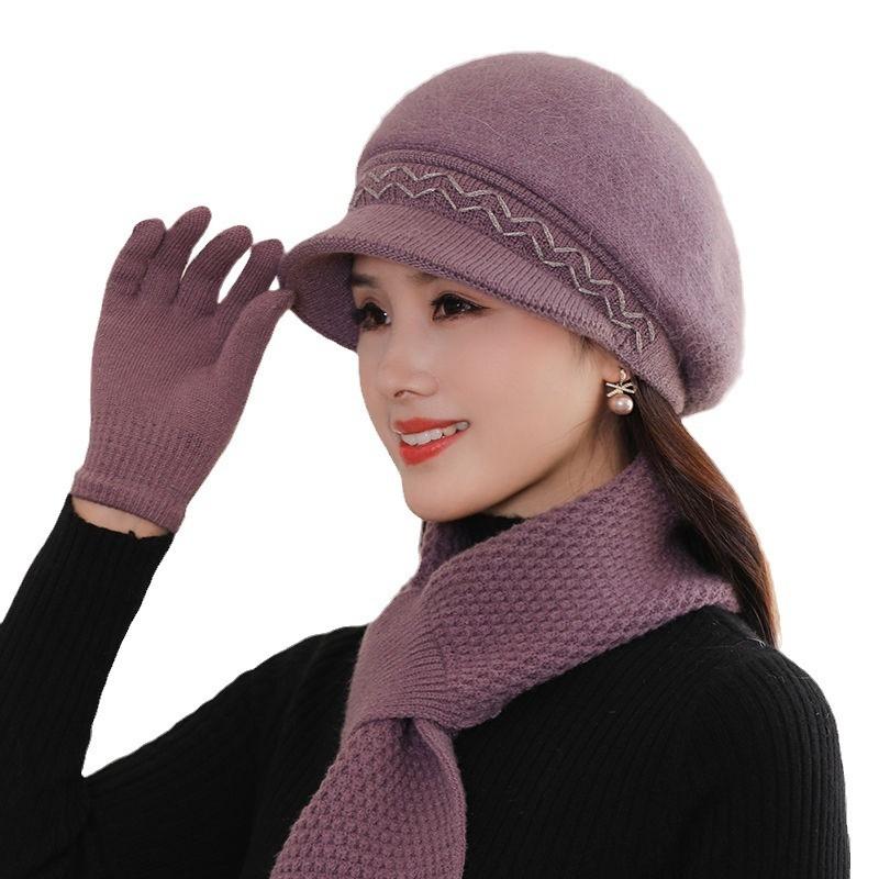 Hat Women's Autumn and Winter New Velvet Warm Windproof Ear Protection Knitted Wool Hat Cold Scarf Hat