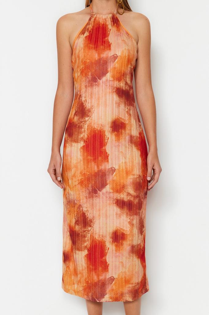 Modisches, lässiges, ärmelloses, fuchsiafarbenes, plissiertes Strick-Midikleid mit Gürtel für Damen