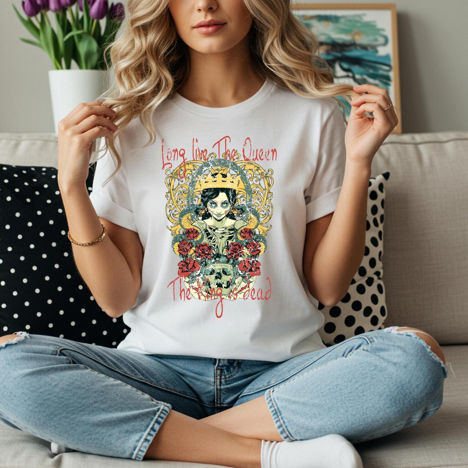 Long Live The Queen Skull Crown Tee | Gothic Rose Graphic T-Shirt | Dark Aesthetic Streetwear | Edgy Queen Skull Shirt | Alternative Fashion 3XL