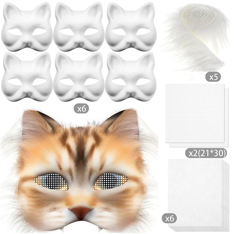 29Pcs Mask Set Blank Mask Half Face Hand Drawn Animal Cat Fox Mask Diy Handmade Graffiti Half Face Mask Party Christmas Gifts