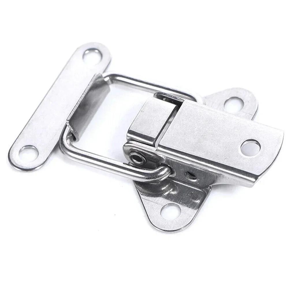 2pcs Spring Locking Latch Hasps Stainless Steel Suitcase Toggle Catch Clasp Box Loaded Hinges Furniture Hardware Accessories