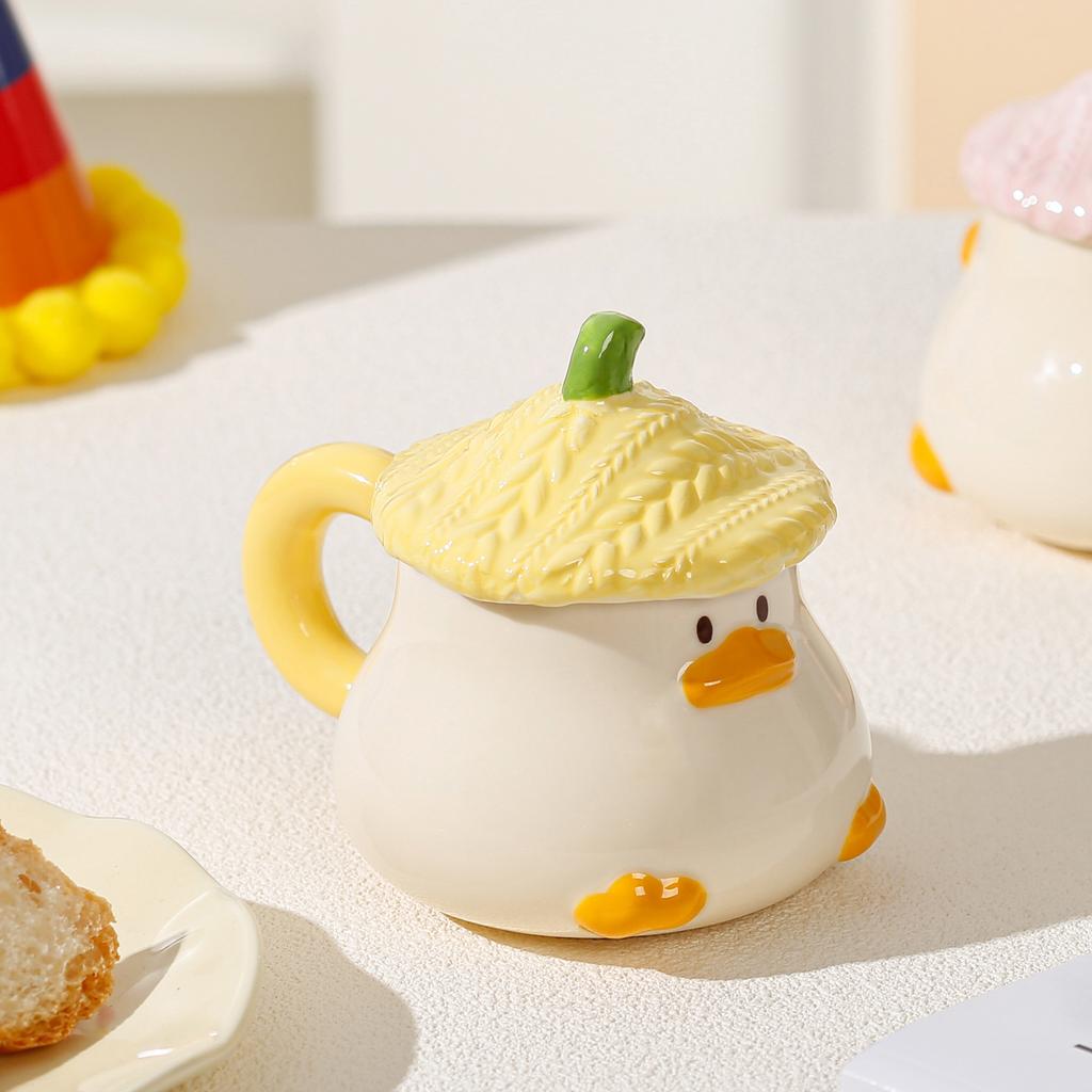 Cartoon Duckling Underglaze Color Cup Covered Cute Water Cup High Value Household Ceramic Cup Breakfast Cup