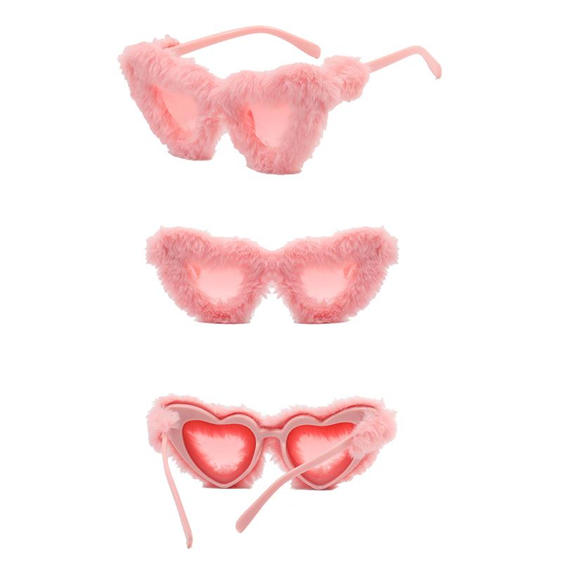 Plush Cute Funny Heart Shaped Sunglasses Fashionable Sun Glasses Personality Love Gradient Pink Glasses Sexy Cat Eye Party Eyewear