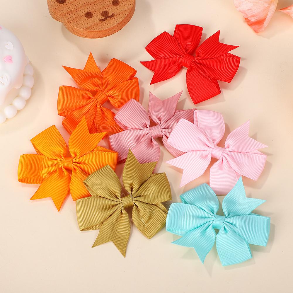 10Pcs Solid Color Grosgrain Ribbon Bow Hair Clip for Girls Lovely Cheer Bowknot Hairpin Barrettes Headwear Baby Hair Accessories