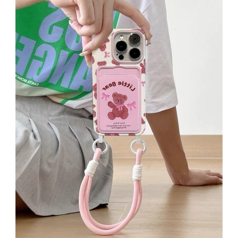Balíček karet Bow Bear Pink Vhodný pro ochranné pouzdro Apple 16 ProMax Pouzdro na mobil IPhone 15 Odolné proti pádu