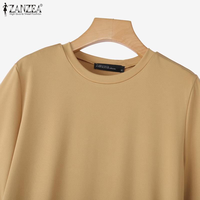 ZANZEA Women Casual Round Neck Short Sleeve Lace Splice Long Dress