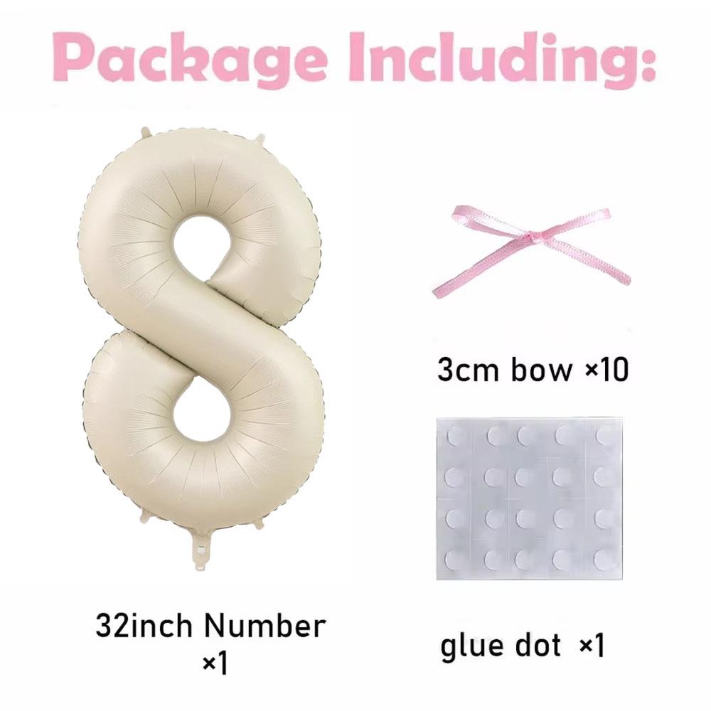 32inch Pink Bows Number Balloons Cream White Beige Number Foil Balloons Pink Bows For Girls Birthday Coquette Themed Party Decor