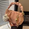 Stylish Small Crossbody Bag For Women With Trendy Chain Detail And Soft Fabric In Black Beige Pink Or Gray