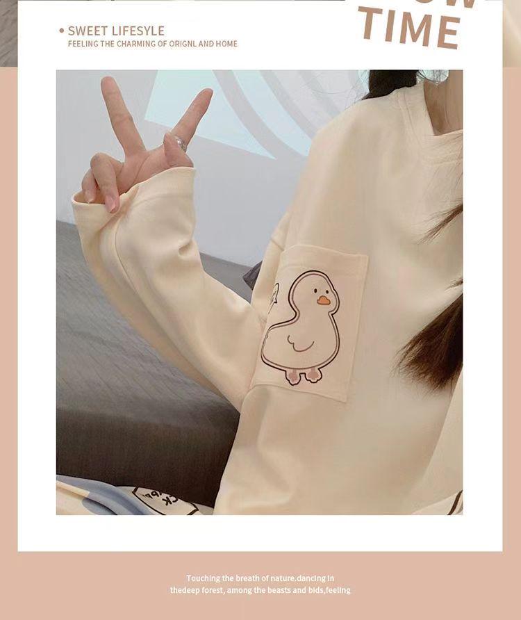 Women's Plus Size Cartoon Pajama Set: Long-Sleeve Spring/Fall Home Wear, Loose Fit, Suitable for Outdoors