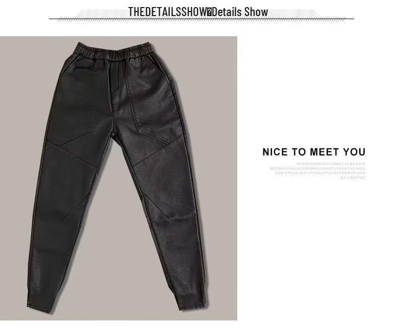 Men's Trendy Casual Elastic Slim-Fit Leather Motorcycle Harem Pants with Multi-Pockets for Fall/Winter.