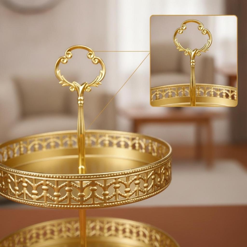 Double Layer Fruit Tray Colored 2 Tier Decorative Leaf Pattern Dessert Stand for