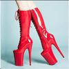 20Cm Front Lace-up Stiletto High-heeled Boots, Patent Leather High-heeled Boots, Pole Dancing Shoes