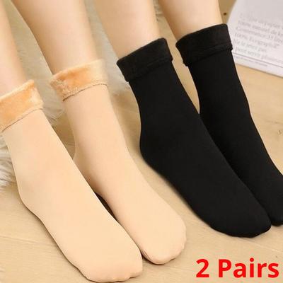 2 Paar Damen Herren Einfarbig Socken Herbst Und Winter Verdickt Plüsch Warm Mittelrohrsocken Schneesocken