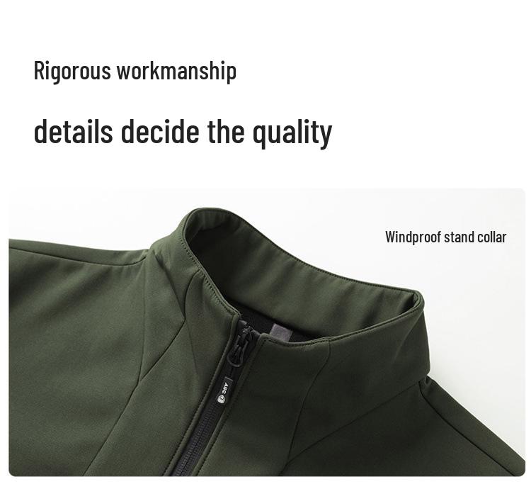 Men's Softshell Fleece Jacket for Autumn/Winter - Stand Collar, Casual Outdoor Mountaineering Coat