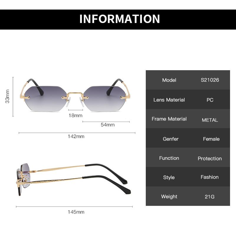 Fashion Vintage Rimless Square Sunglasses Women Men Luxury Brand Designer Popular Travel Small Frame Sun Glasses Sexy Ladies