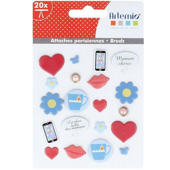 Parisian Fasteners - Artemio - Mother's Day - 20 Brads - Multicolor - Scrapbooking