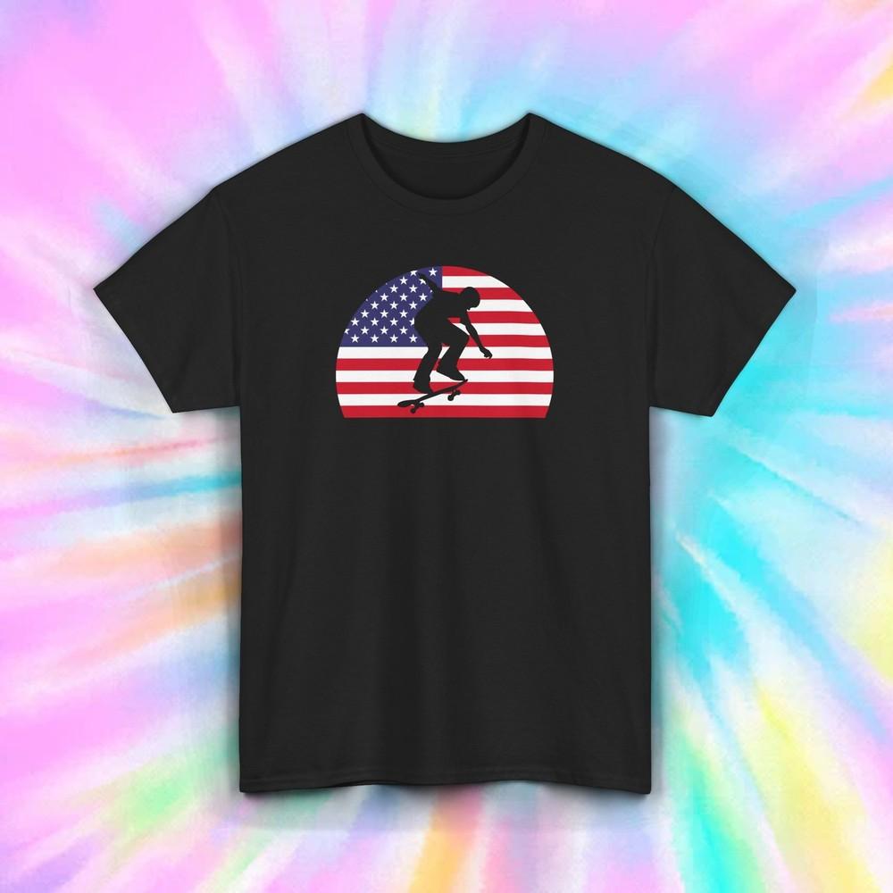 

Skater USA Flag T-Shirt Patriotic Skateboarding American Pride Tee S-5XL 3XL