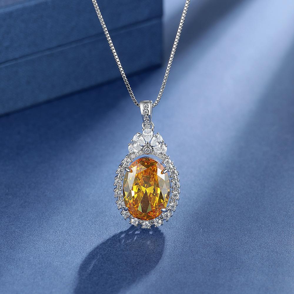 925 Sterling Silver Sweet Simple Yellow Round Zircon Necklace Birthday Party Anniversary Wedding Gift