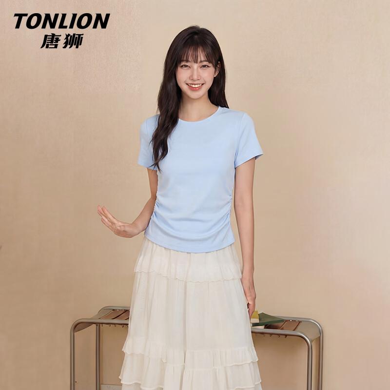 TonLion Women s Slim Fit Pleated Short Sleeve T-Shirt M