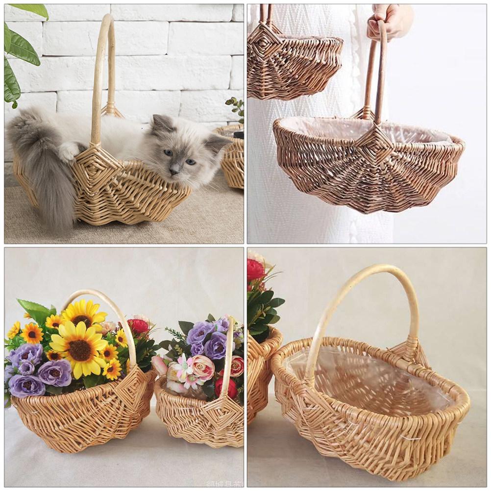 1Pcs Hand Knitted Wooden Woven Basket Natural Storage Organizer Fruit Bread Vegetable Snack Basket Easter Egg Home Display 26X25.5X16CM