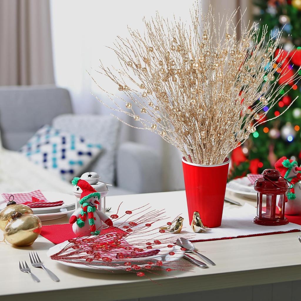 2Pcs Christmas Decoration Artificial Flowers Glitter Berrie Christmas Tree Ornaments for Home Decor New Year 2026 Party Supplies