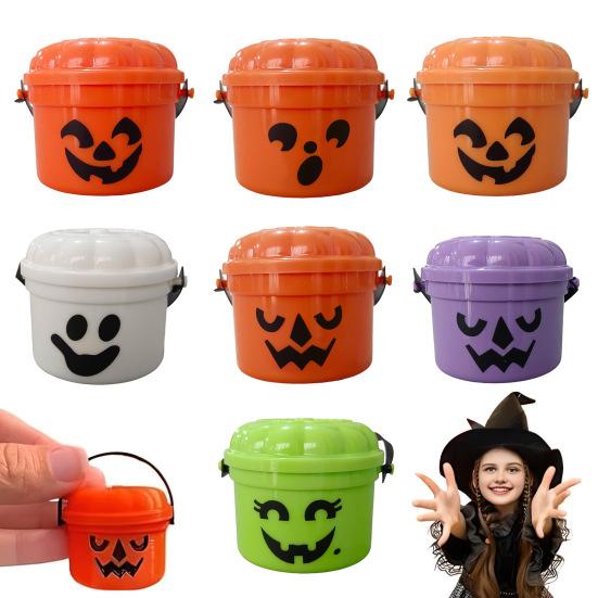 Halloween Trick or Treat Buckets with Handle Portable Plastic Candy Holder Small Pumpkin Pail for Children Halloween Party Supplies