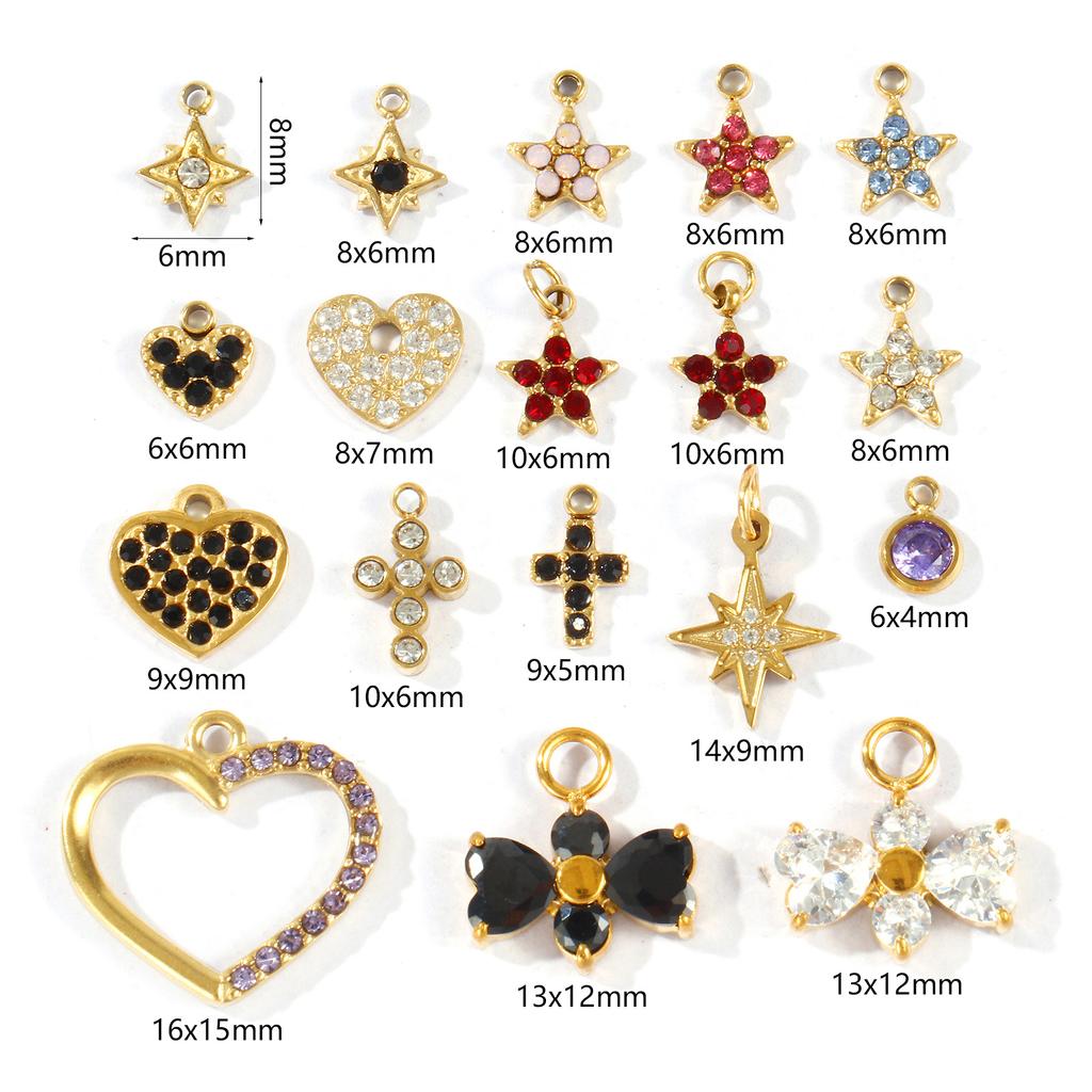 1 Piece Mini Flower Heart Star 304 Stainless Steel Charms Multicolor Cubic Zirconia 18K Gold Plated Pendant DIY Necklace Making