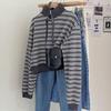 Women's Striped Half-Zip Cropped Hoodie - 2023 Autumn/Winter Long-Sleeve Loose Casual Top