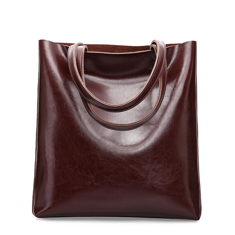 New Summer Cowhide Women's Bag Fashionable Ladies' Bag Simple Tote Bag Large Capacity Fashionable Hand Held Shopping Bag