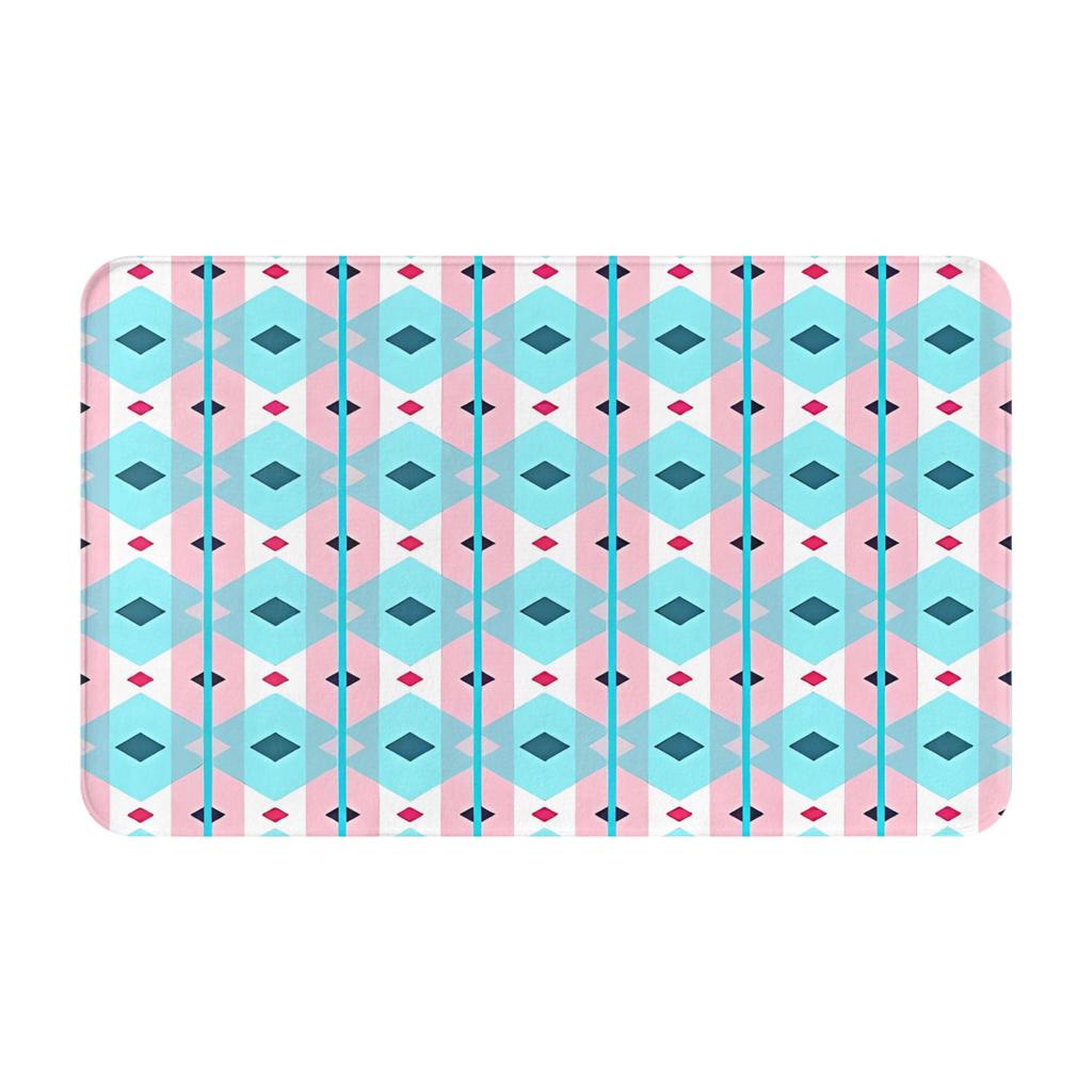 Pink and blue diamond grid pattern mat, geometric pattern with dark red decoration, carpet for indoor home decoration