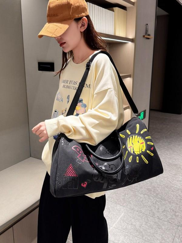 Trendy Graffiti Travel Bag: New Fashion Casual Luggage with Wet/Dry Separation for Women